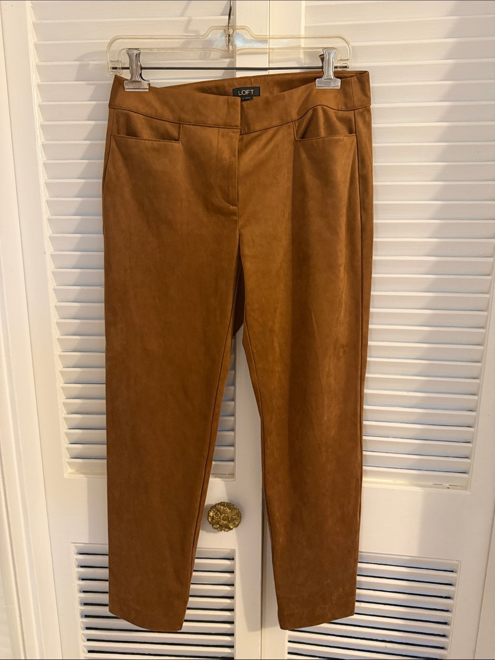 LOFT Straight-Leg Faux Suede Pants in Cognac Brown